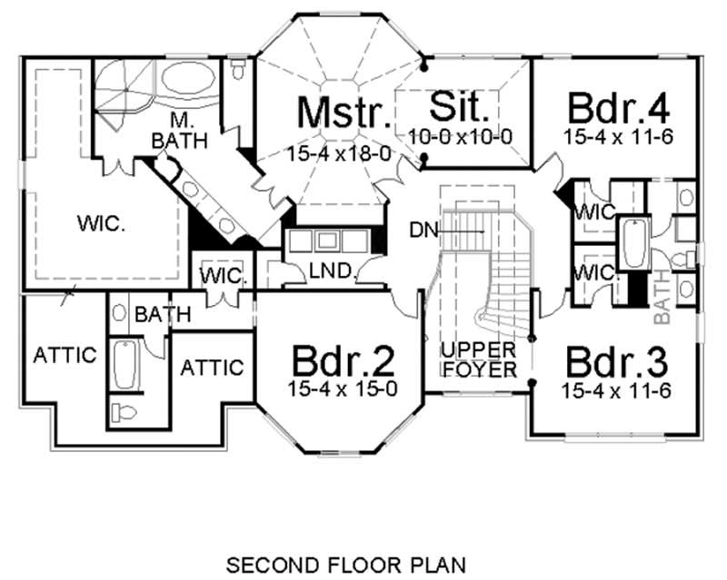 Floor Plan Second Story of European Plan #106-1050