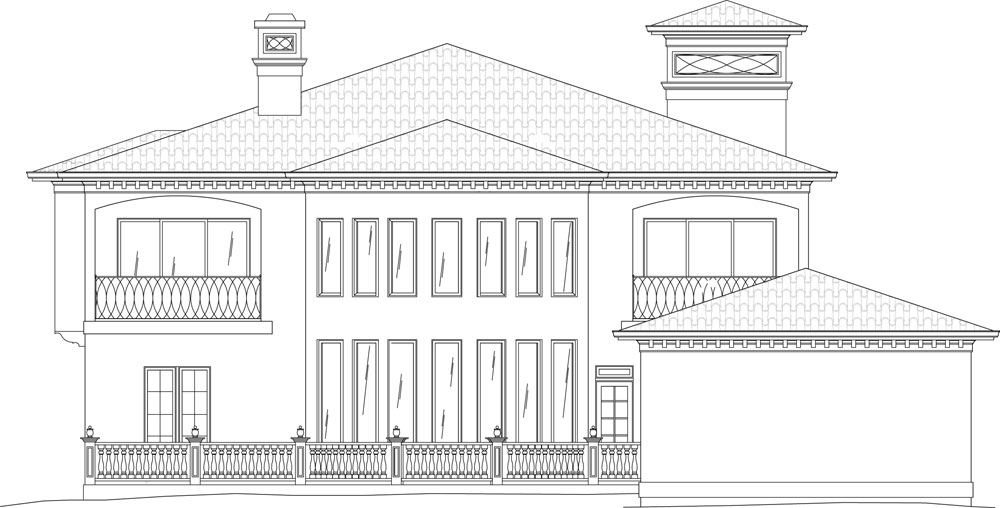 Home Plan Rear Elevation of this 4-Bedroom,3405 Sq Ft Plan -106-1051
