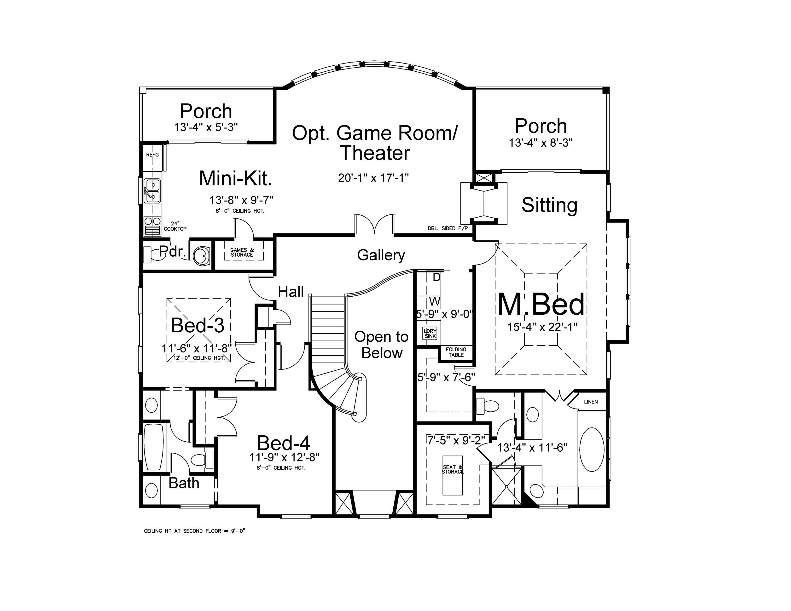 Floor Plan Second Story of Luxury Plan #106-1051