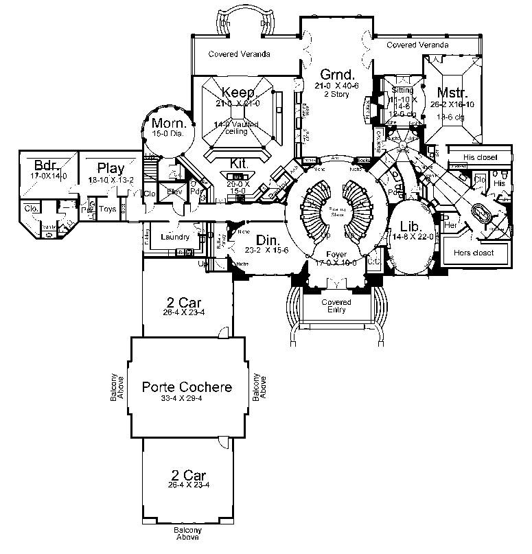 Floor Plan First Story of European Plan #106-1052