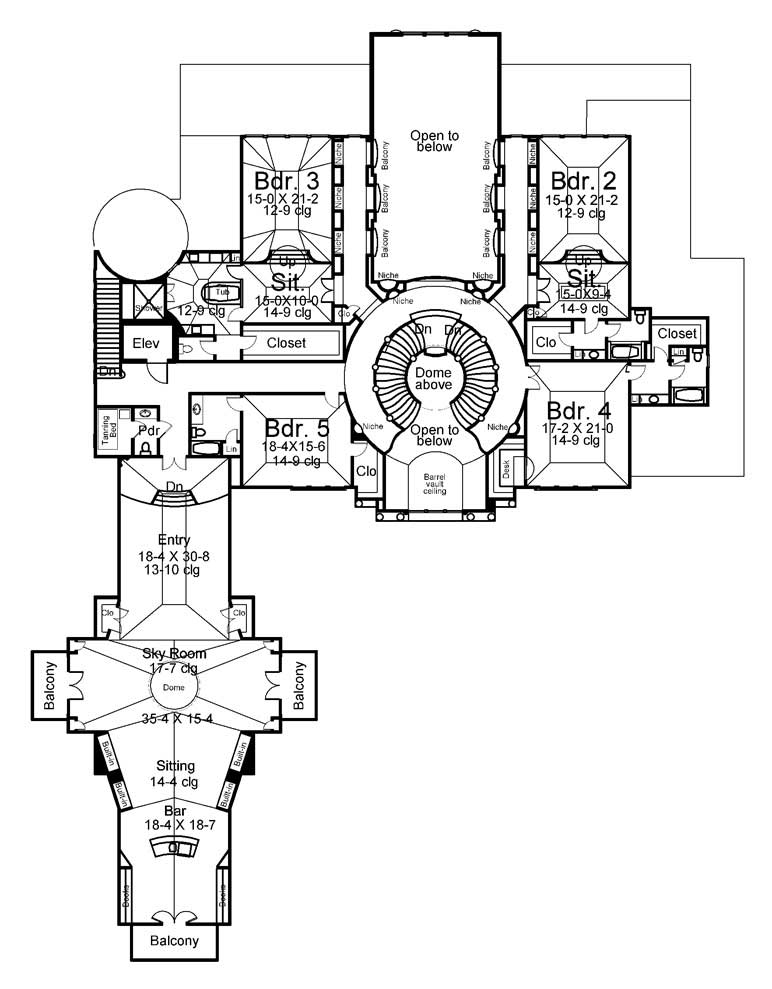 Floor Plan Second Story of European Plan #106-1052