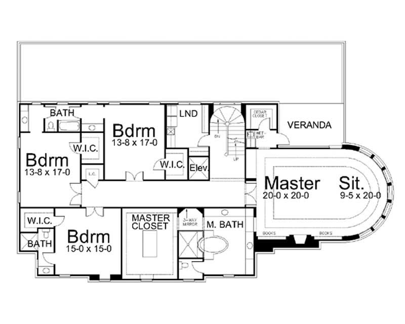 Floor Plan Second Story of European Plan #106-1054