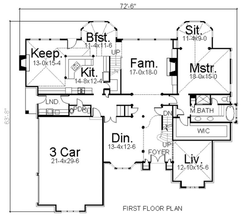 Floor Plan First Story of European Plan #106-1061