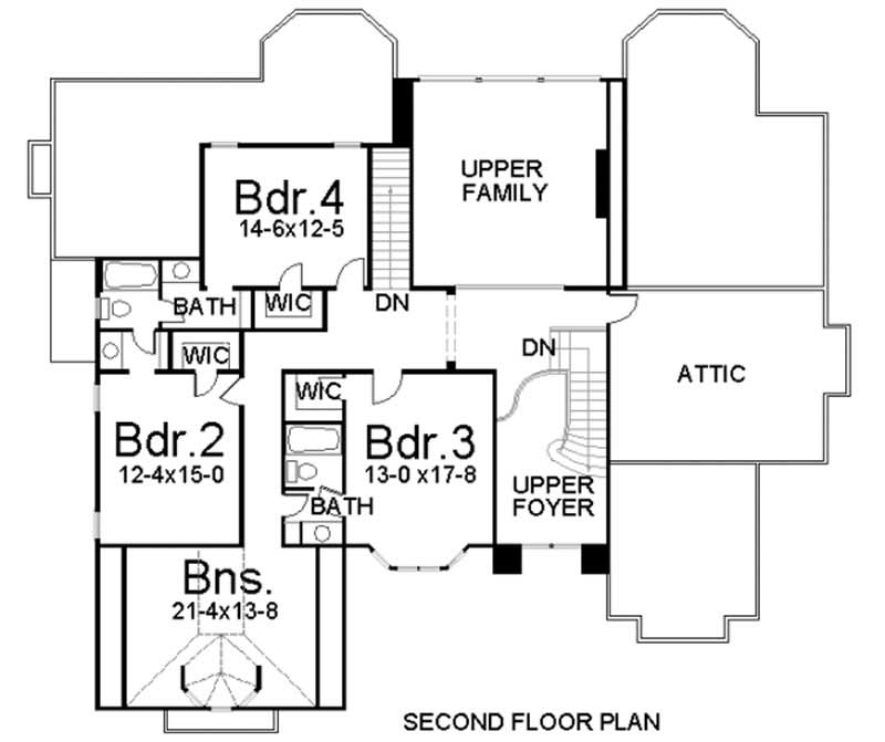 Floor Plan Second Story of European Plan #106-1061