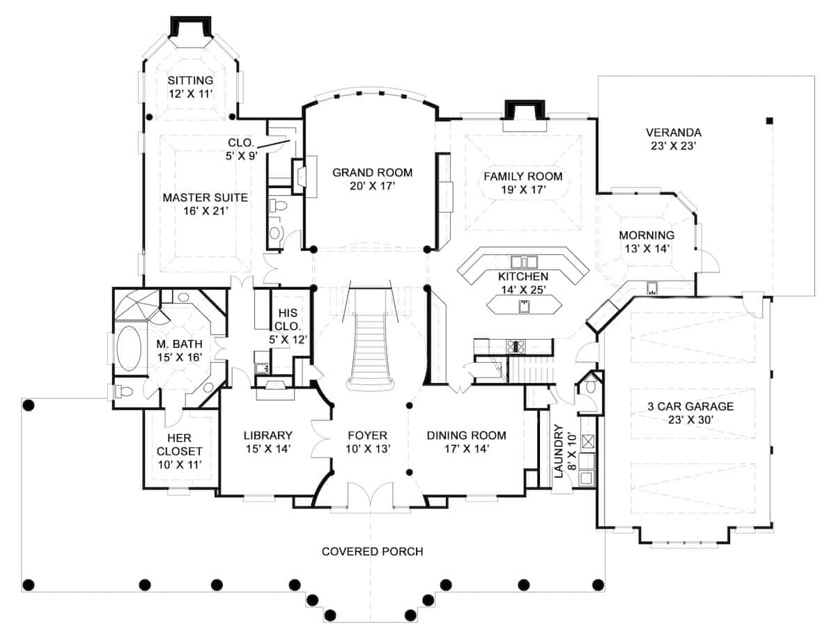Main Level of Colonial Plan #106-1063