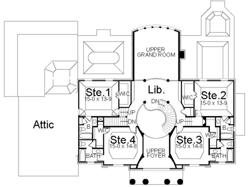 Floor Plan Second Story of Colonial Plan #106-1064
