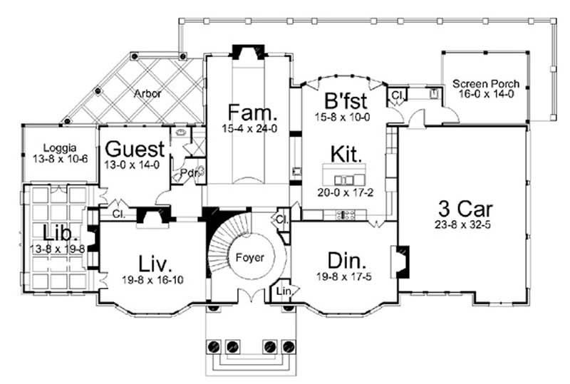 Floor Plan First Story of European Plan #106-1065