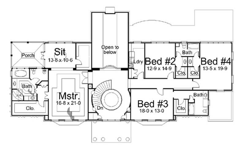 Floor Plan Second Story of European Plan #106-1065