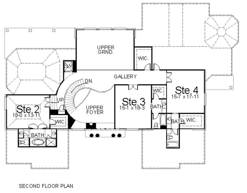 Floor Plan Second Story of European Plan #106-1066