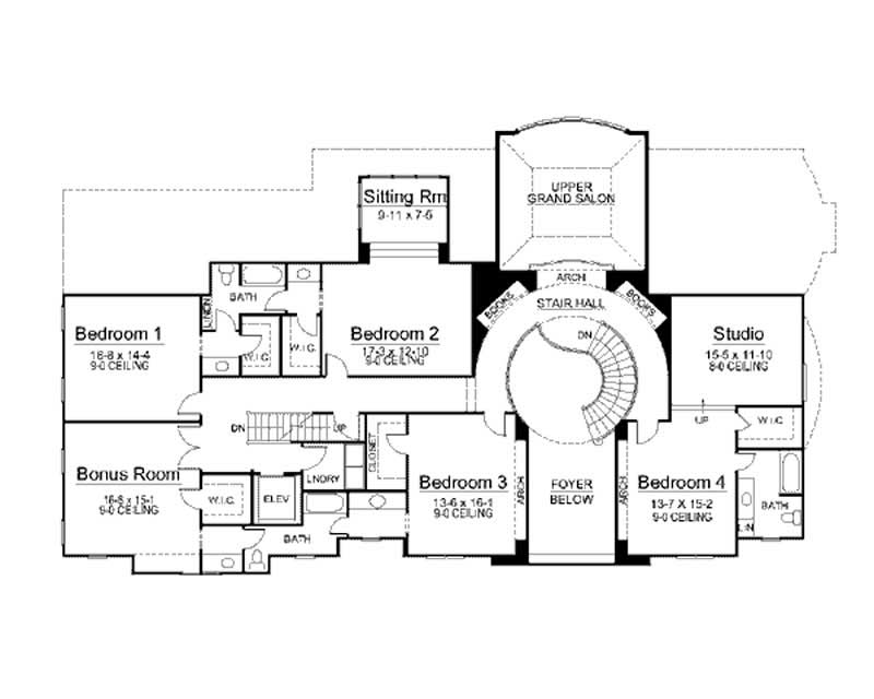 Floor Plan Second Story of European Plan #106-1067