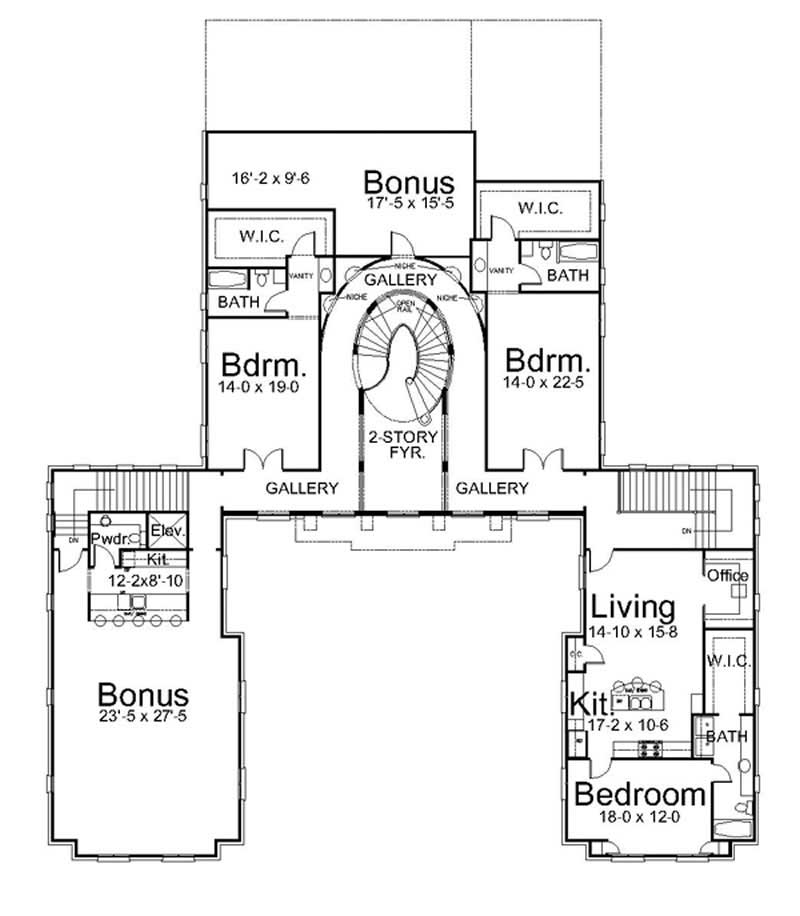 Floor Plan Second Story of European Plan #106-1068