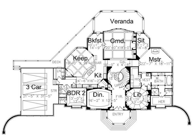 Floor Plan First Story of European Plan #106-1069
