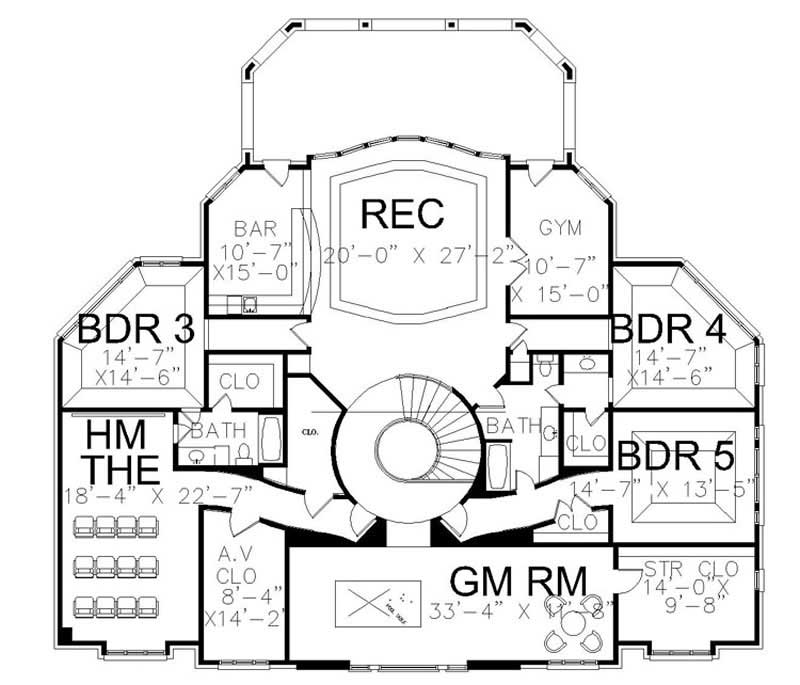 Floor Plan Second Story of European Plan #106-1069
