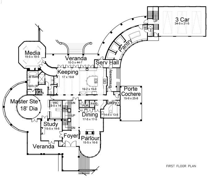Floor Plan First Story of Colonial Plan #106-1070