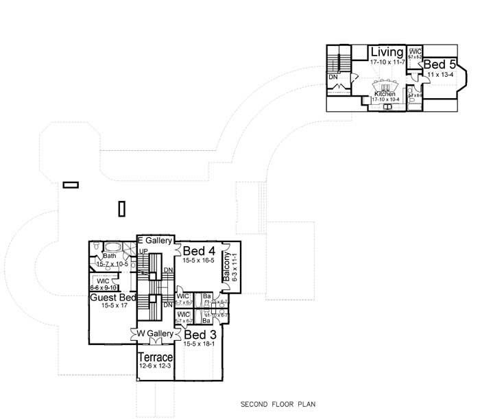 Floor Plan Second Story of Colonial Plan #106-1070