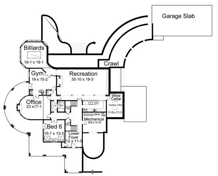 Floor Plan Basement of Colonial Plan #106-1070