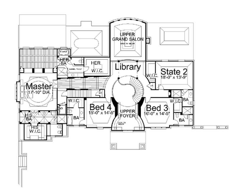 Floor Plan Second Story of European Plan #106-1071
