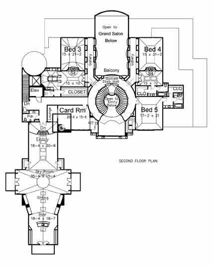 Floor Plan Second Story of European Plan #106-1072