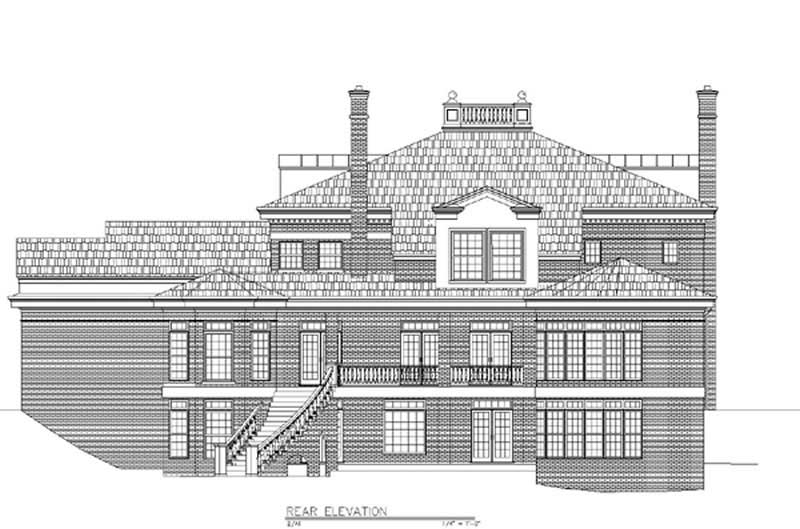 Home Plan Rear Elevation of this 4-Bedroom,5729 Sq Ft Plan -106-1075