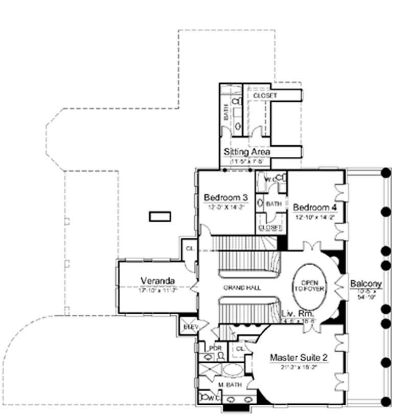 Floor Plan Second Story of Craftsman Plan #106-1075