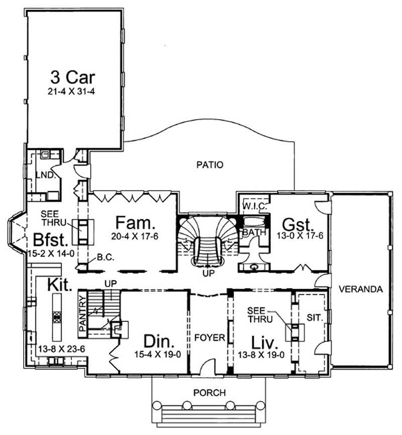 Floor Plan First Story of Colonial Plan #106-1077