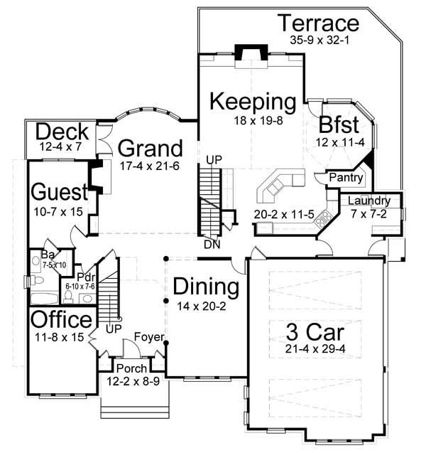 Floor Plan First Story of European Plan #106-1078