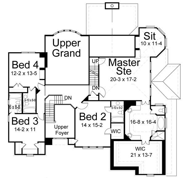 Floor Plan Second Story of European Plan #106-1078