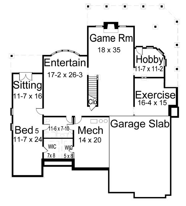 Floor Plan Basement of European Plan #106-1078