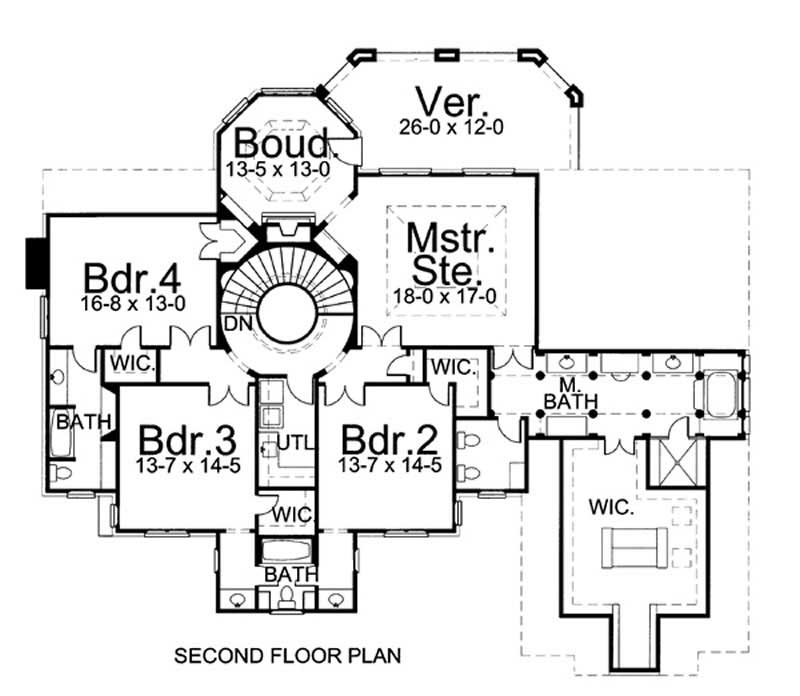 Floor Plan Second Story of Colonial Plan #106-1080