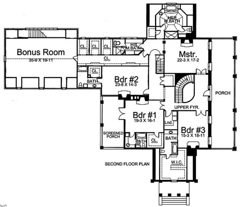 Floor Plan Second Story of European Plan #106-1081