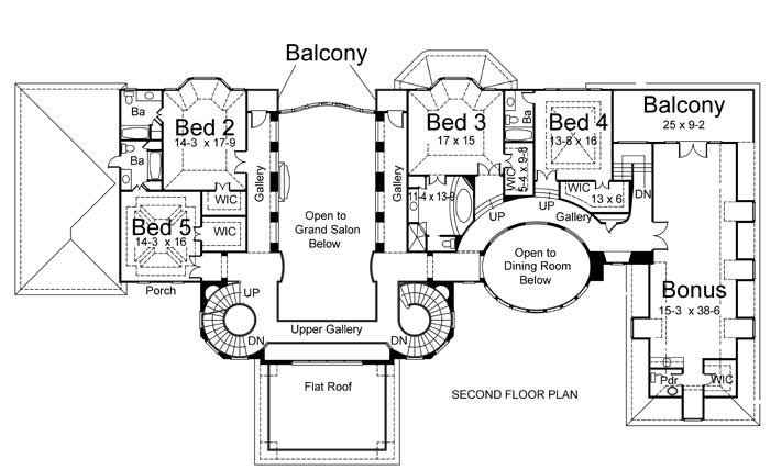 Floor Plan Second Story of Colonial Plan #106-1083