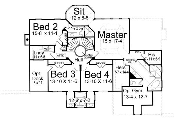 Floor Plan Second Story of European Plan #106-1087