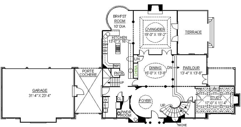 Floor Plan First Story of European Plan #106-1089