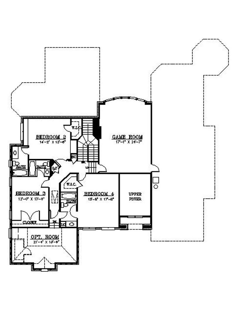 Floor Plan Upper Level of European Plan #106-1095