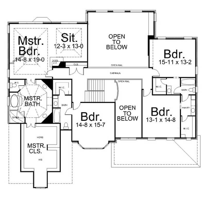Floor Plan Second Story of Colonial Plan #106-1096