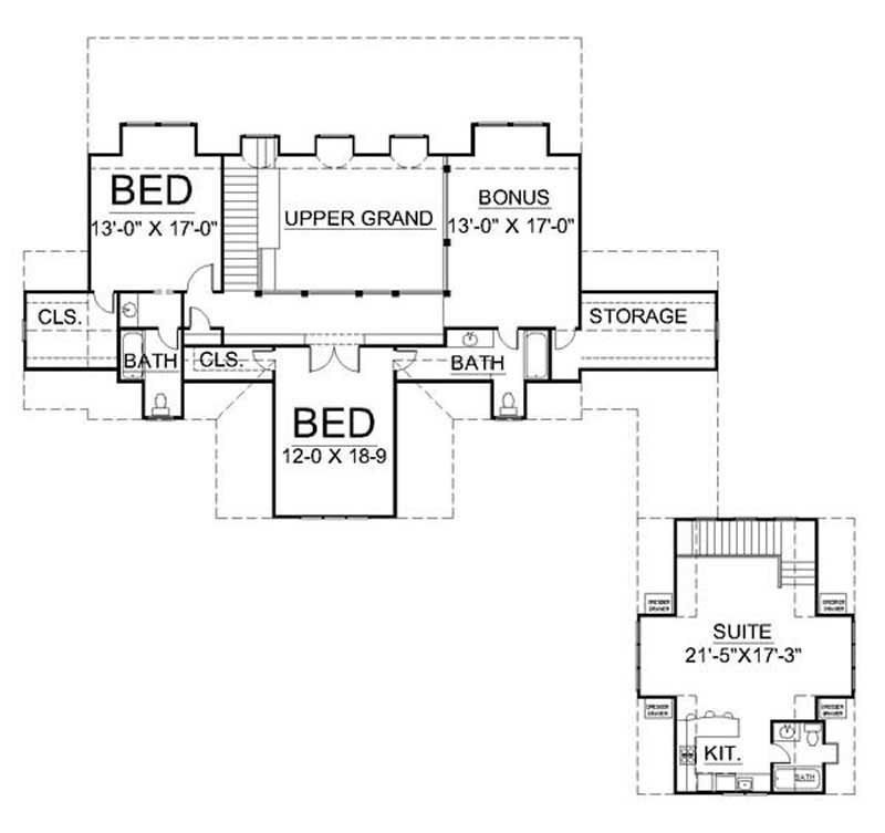 Floor Plan Second Story of European Plan #106-1097