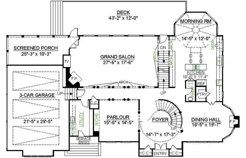 Floor Plan First Story of Colonial Plan #106-1098