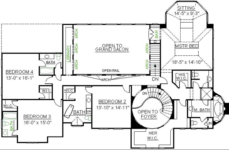 Floor Plan Second Story of Colonial Plan #106-1098