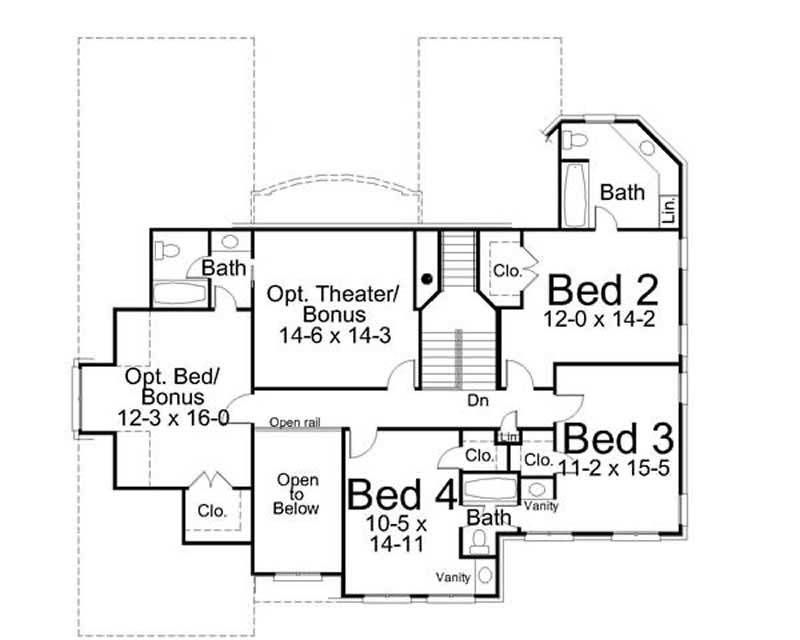 Floor Plan Second Story of Colonial Plan #106-1100
