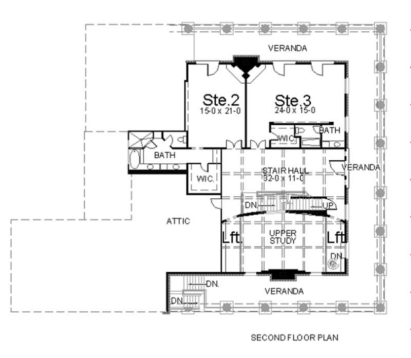 Floor Plan Second Story of European Plan #106-1102