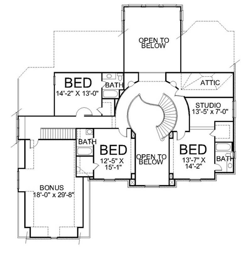 Floor Plan Second Story of European Plan #106-1104