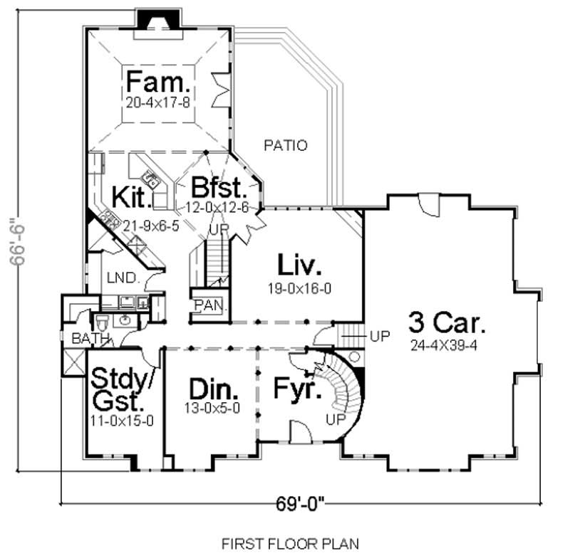 Floor Plan First Story of European Plan #106-1105