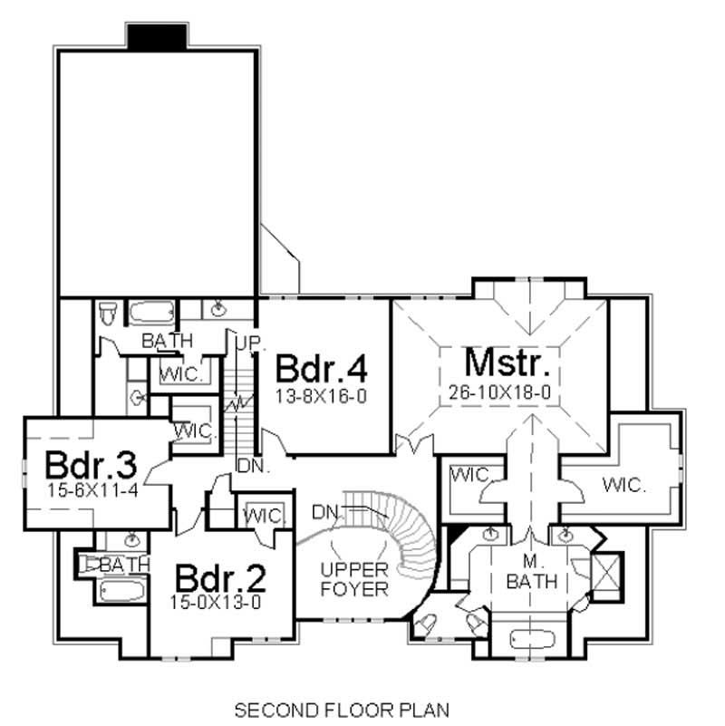 Floor Plan Second Story of European Plan #106-1105
