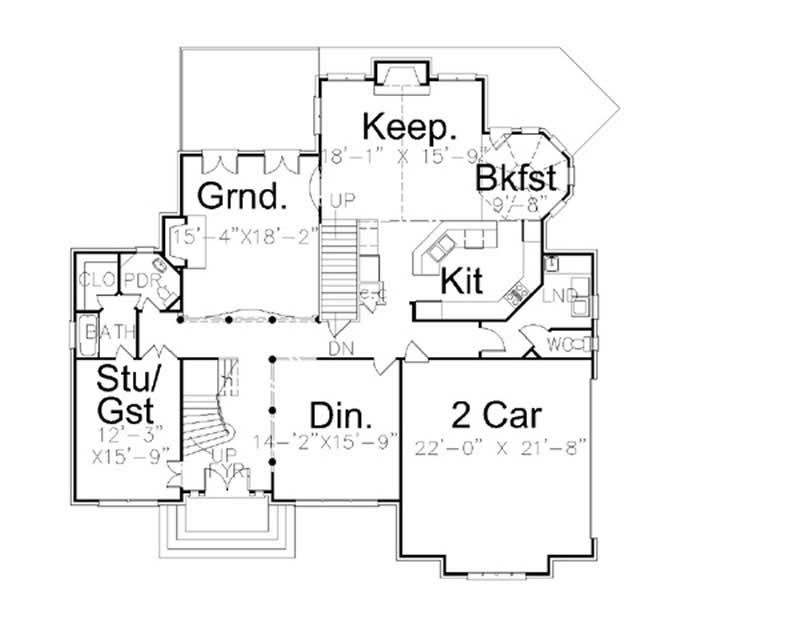 Floor Plan Main Level of European Plan #106-1106