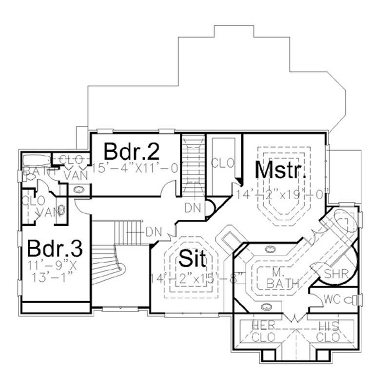 Floor Plan Upper Level of European Plan #106-1106