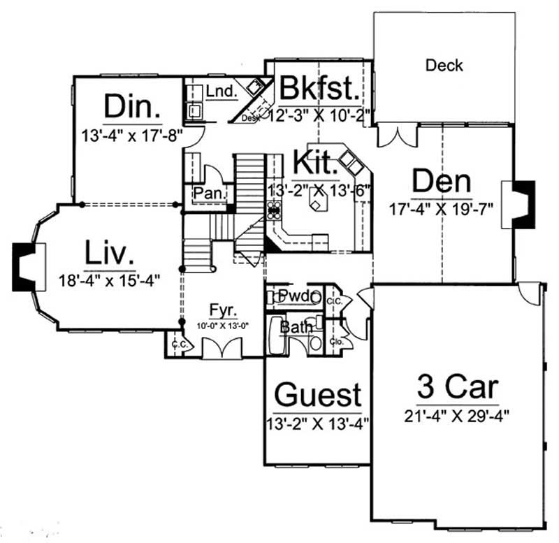 Floor Plan First Story of European Plan #106-1107