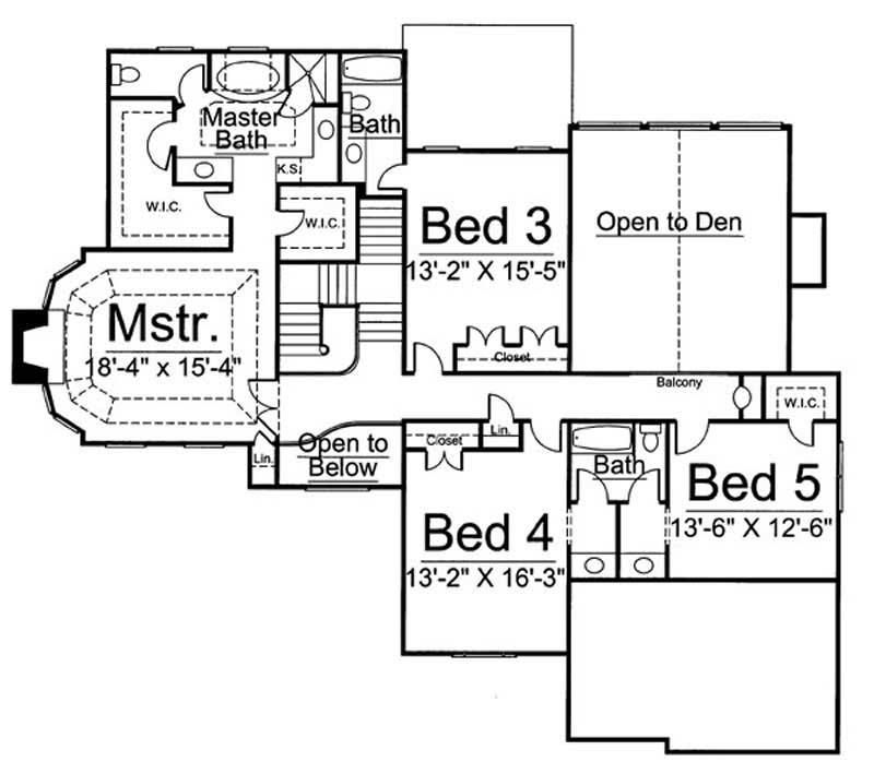 Floor Plan Second Story of European Plan #106-1107