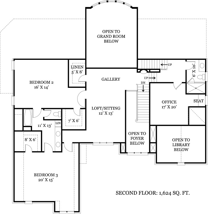 Floor Plan Second Story of European Plan #106-1108