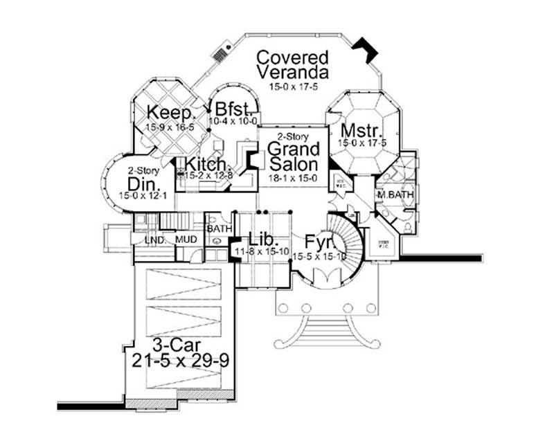 Floor Plan First Story of European Plan #106-1109