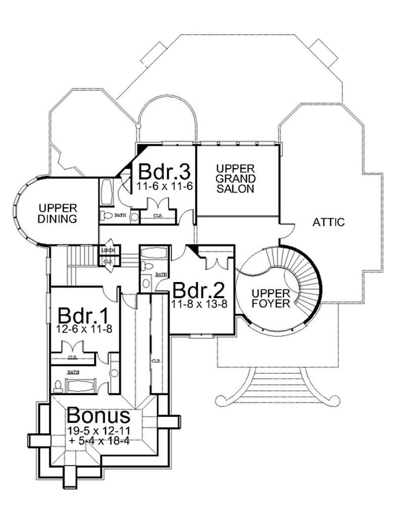 Floor Plan Second Story of European Plan #106-1109
